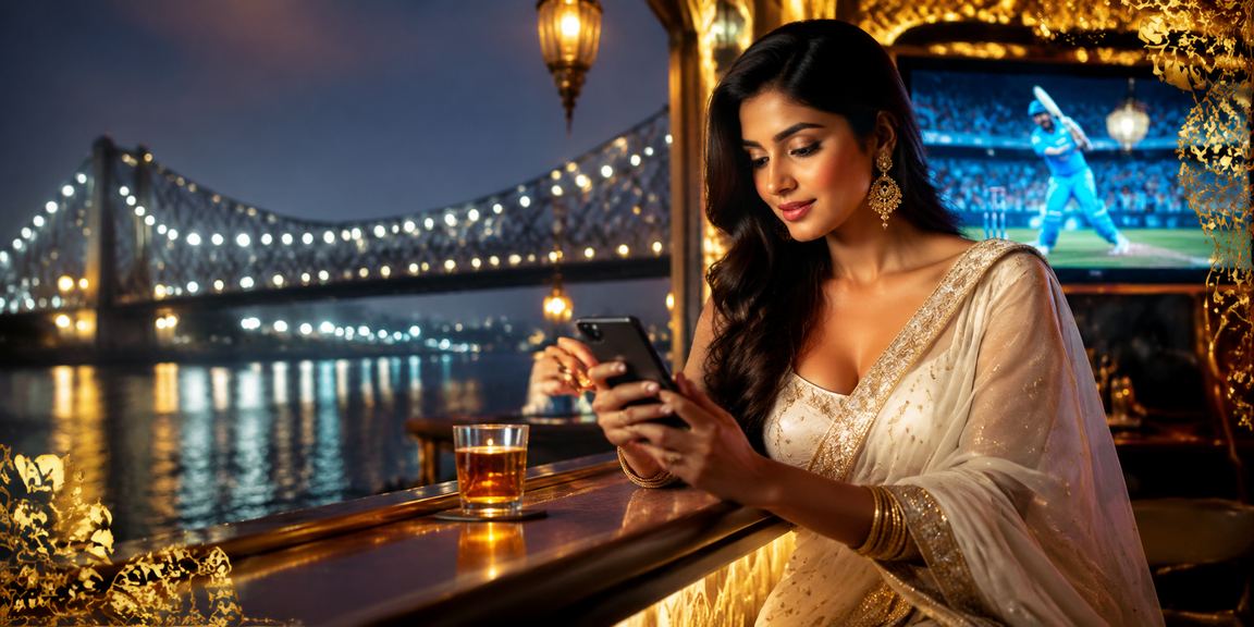 Evening view of Howrah Bridge with cricket betting theme